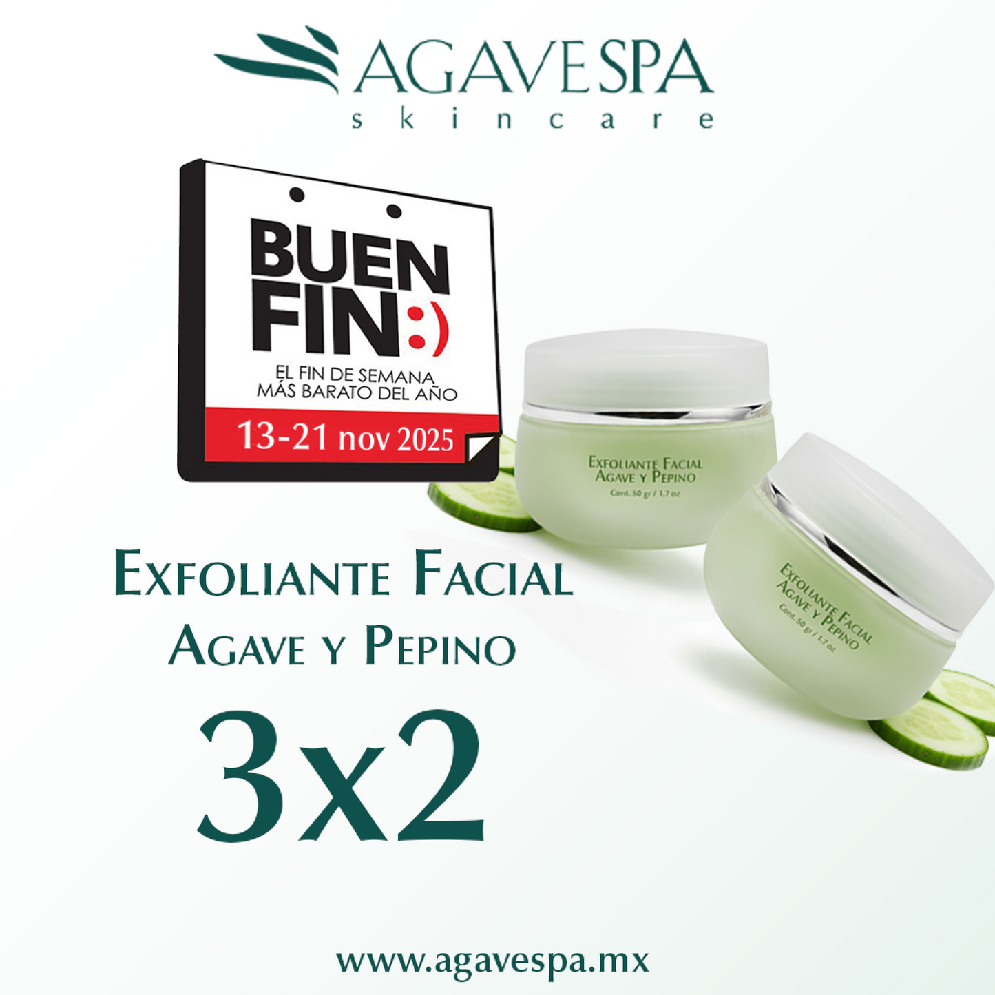 PROMOCIÓN EXFOLIANTE FACIAL AGAVE Y PEPINO 3x2