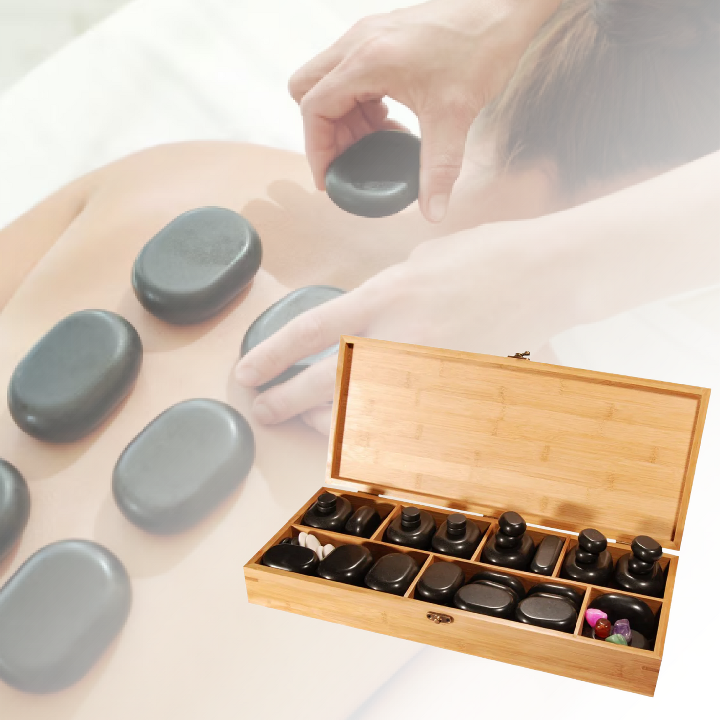 SET DE PIEDRAS DELUXE PARA MASAJE CORPORAL 64 PIEZAS